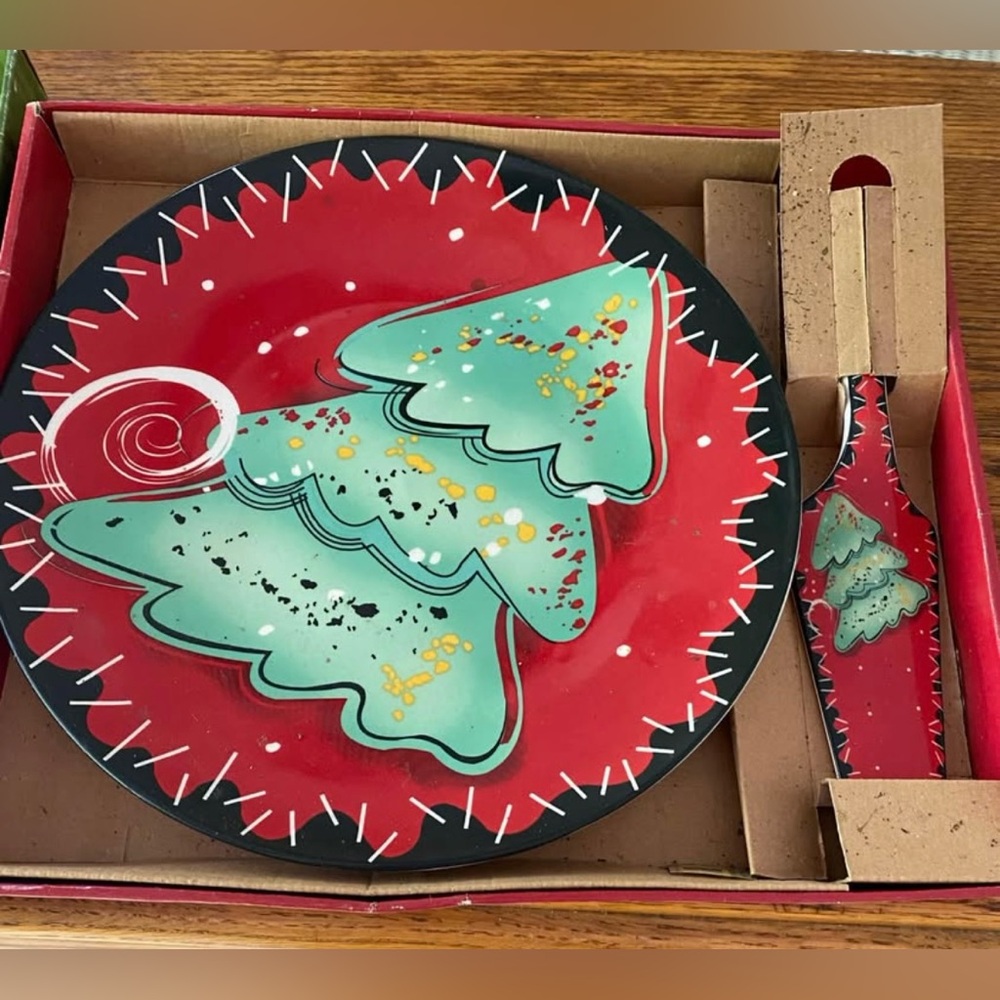 Holiday Style Christmas Cake & Pie Serving Set – Plate + Server